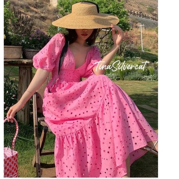 BLOGGER'S FAVE! Zara Openwork Embroidered Pink Dress NWT - Picture 12 of 16